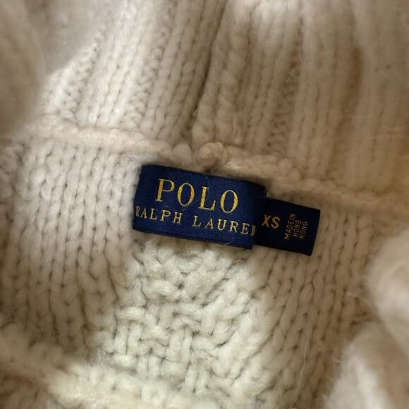 Polo Ralph Lauren Cable Knit Turtleneck Sweater Womens Size XS Beige Wool Blend - Picture 3 of 8